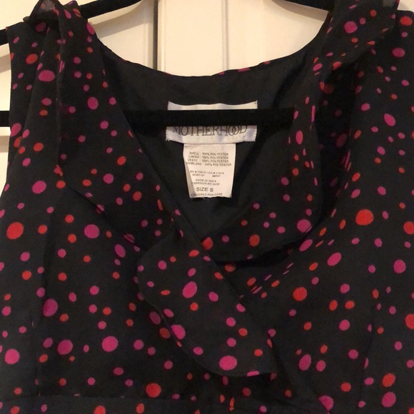 Motherhood Maternity sleeveless dress dark blue with pink and red dots, S, EUC - Picture 3 of 4